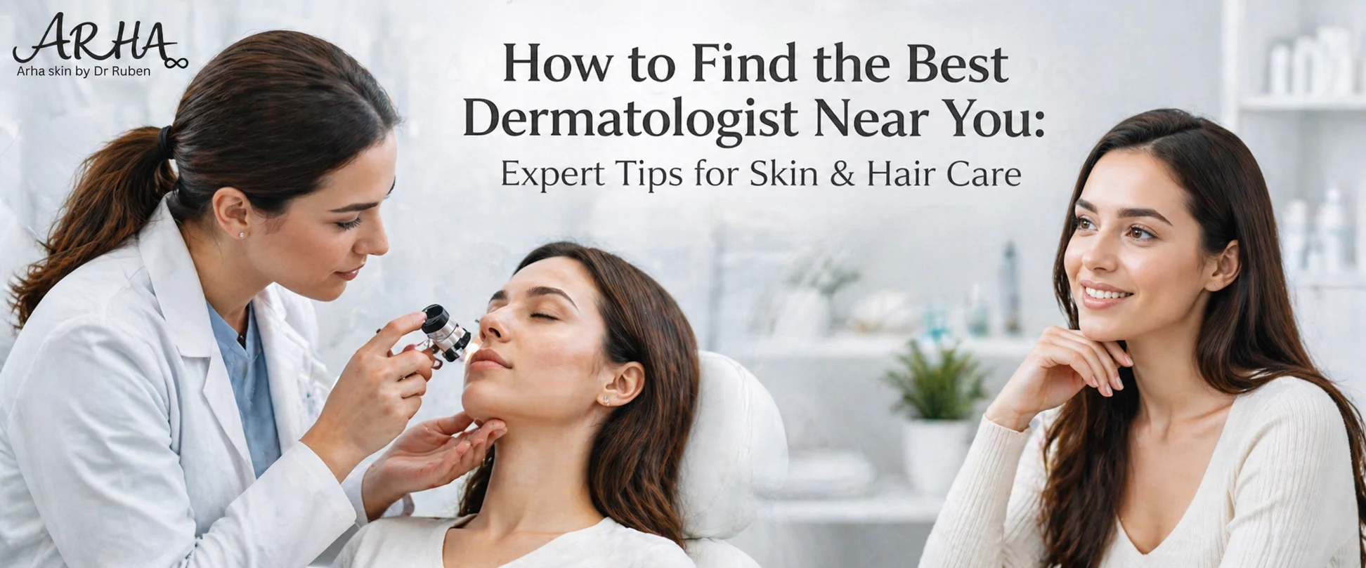Dermatologist examining a patient's skin with a dermatoscope